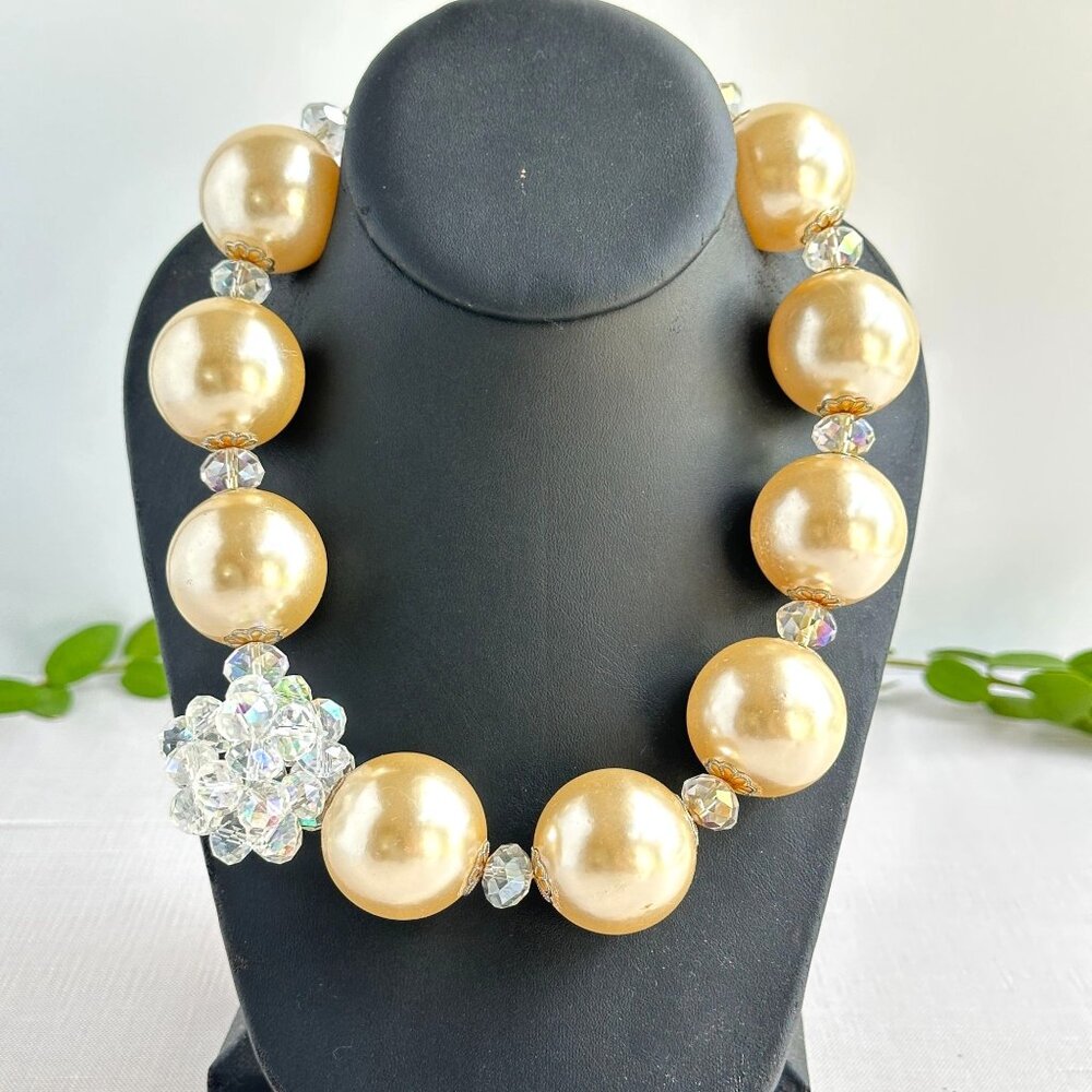 90s Statement Necklace, Chunky Pearls & Crystals